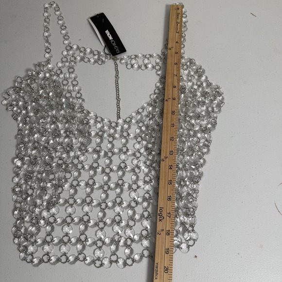 Fashion Nova Kylie Jeweled Mesh Tank Womens Medium Crystal Acrylic Clubwear Top - Picture 9 of 11